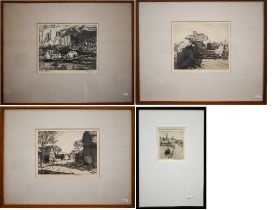 Etchings - C H Spencer - Sicilian farm and Buckinghamshire farm, 18 x 21 cm and 18 x 22 cm to/w