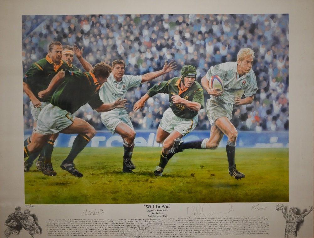 After Peter Cornwell - 'Will to win', ltd ed rugby print numbered 400/495, pencil signed by Will