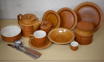 A Hornsea 'Saffron' breakfast service, to/w a quantity of wooden-handled cutlery (box)