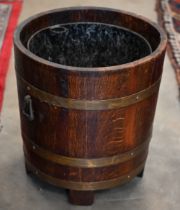 R A Lister & Co Woodcraft (Gloucestershire) coopered oak coal/log bucket with tin liner, labelled