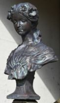 An Art Nouveau style garden bust, 'Josephine' after Gustav van Vaerenbergh, cast in reconstituted