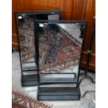A pair of metal framed bathroom mirrors to/w four various torchere/candle stands (6)