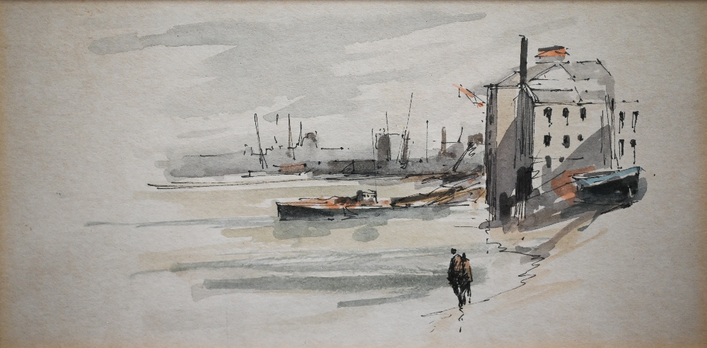 Pair of unsigned pen, ink and wash studies of river bank scenes, 10 x 20 cm (2) - Image 3 of 6