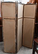 A French Louis XVI style gilt framed three panel folding screen, 118 cm wide x 150 cm high