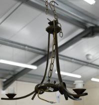 A bronzed metal three branch electrolier/chandelier, approx 50 cm high