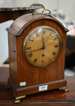 An inlaid mahogany mantel timepiece with German movement, retailed by Maple & Co. (London), 37 cm
