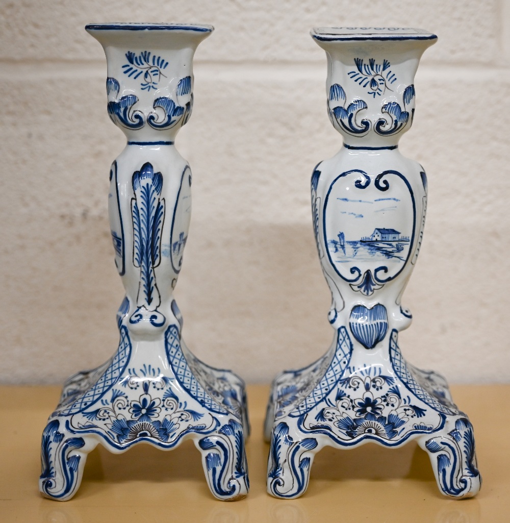 A pair of Delft blue and white candlesticks 24 cm high to/w a Meissen coffee cup and two saucers, - Image 2 of 6
