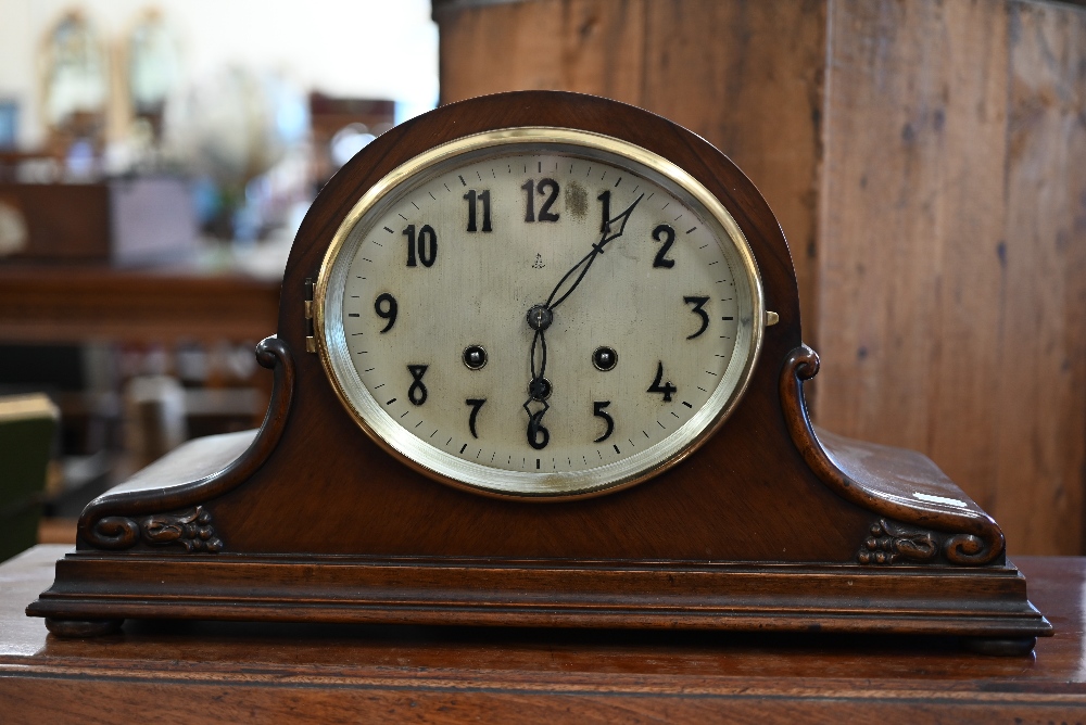 A 1930s German Gustav Becker tambour cased mantel clock, triple train movement striking/chiming on - Image 2 of 3