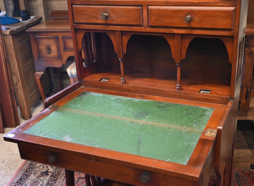 A 20th century Liberty style Arts & Crafts writing desk with leaded stained glass doors, three - Image 2 of 4