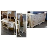 Laura Ashley, a part bedroom suite in vintage cream/yellow including a ten drawer chest, 144 cm x 48