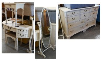 Laura Ashley, a part bedroom suite in vintage cream/yellow including a ten drawer chest, 144 cm x 48