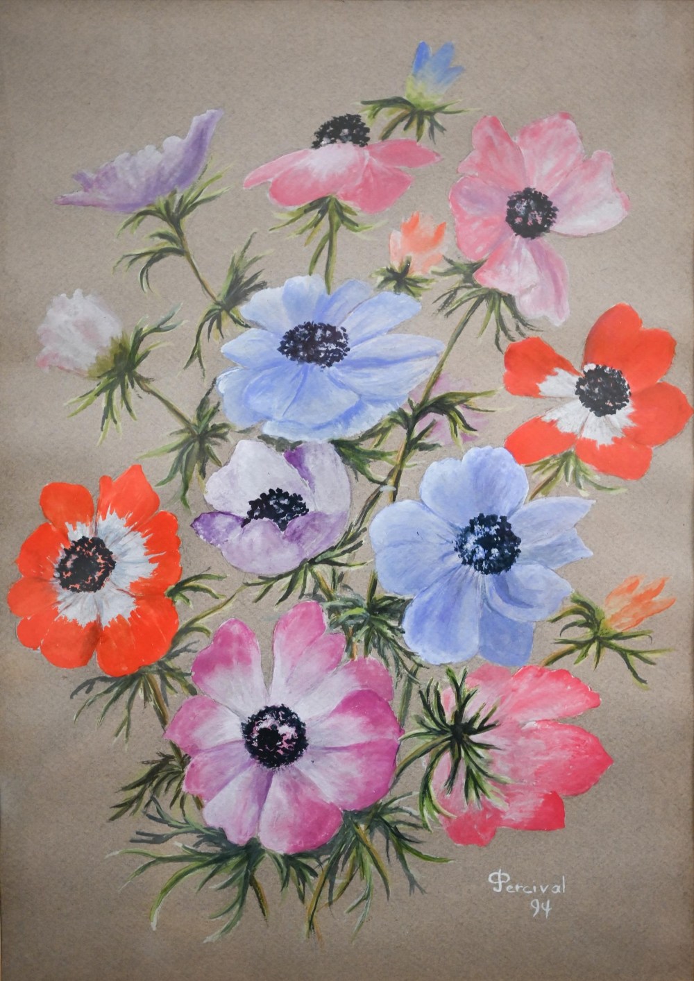 Joyce Percival - Anemonies, gouache, 35 x 24 cm; Prescott - '...in an English country garden', - Image 20 of 22