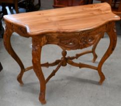 A continental stained and carved hardwood console table, 90 cm x 40 cm x 74 cm h