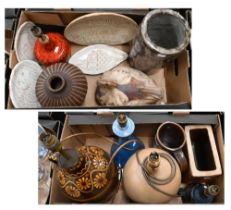 A quantity of studio ceramics - mostly late 20th century, including dishes, vases, lamps etc (2