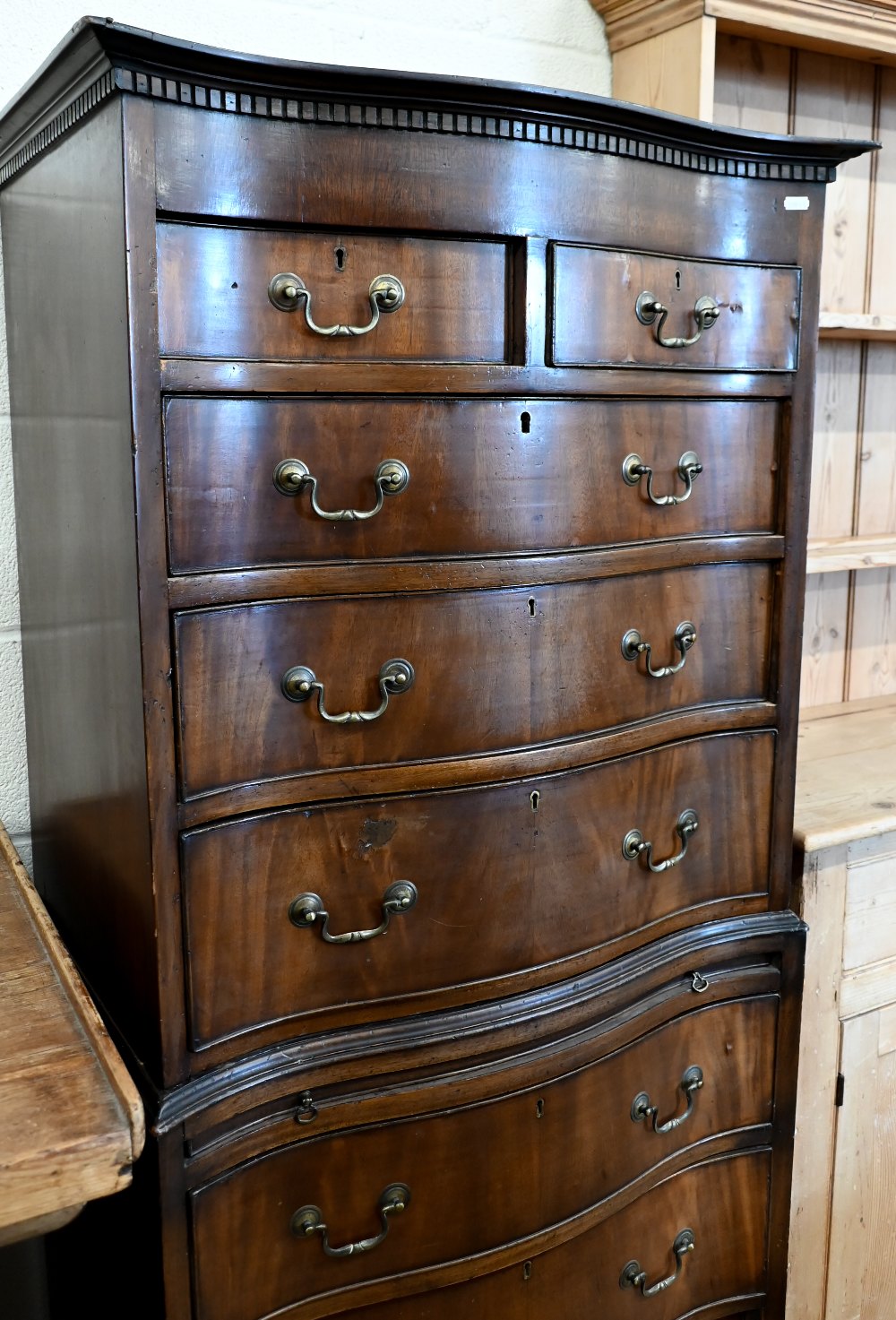 A Georgian style mahogany serpentine front chest on chest, 74 x 50 x 162 cm high - Image 2 of 3
