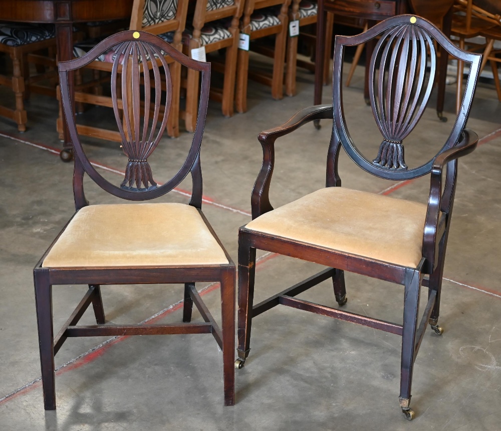 Pair of 19th century Hepplewhite style carver chairs and a single side chair - Image 3 of 3
