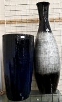 A large blue-glazed ceramic vase/stickstand to/w a large pottery baluster vase (2)