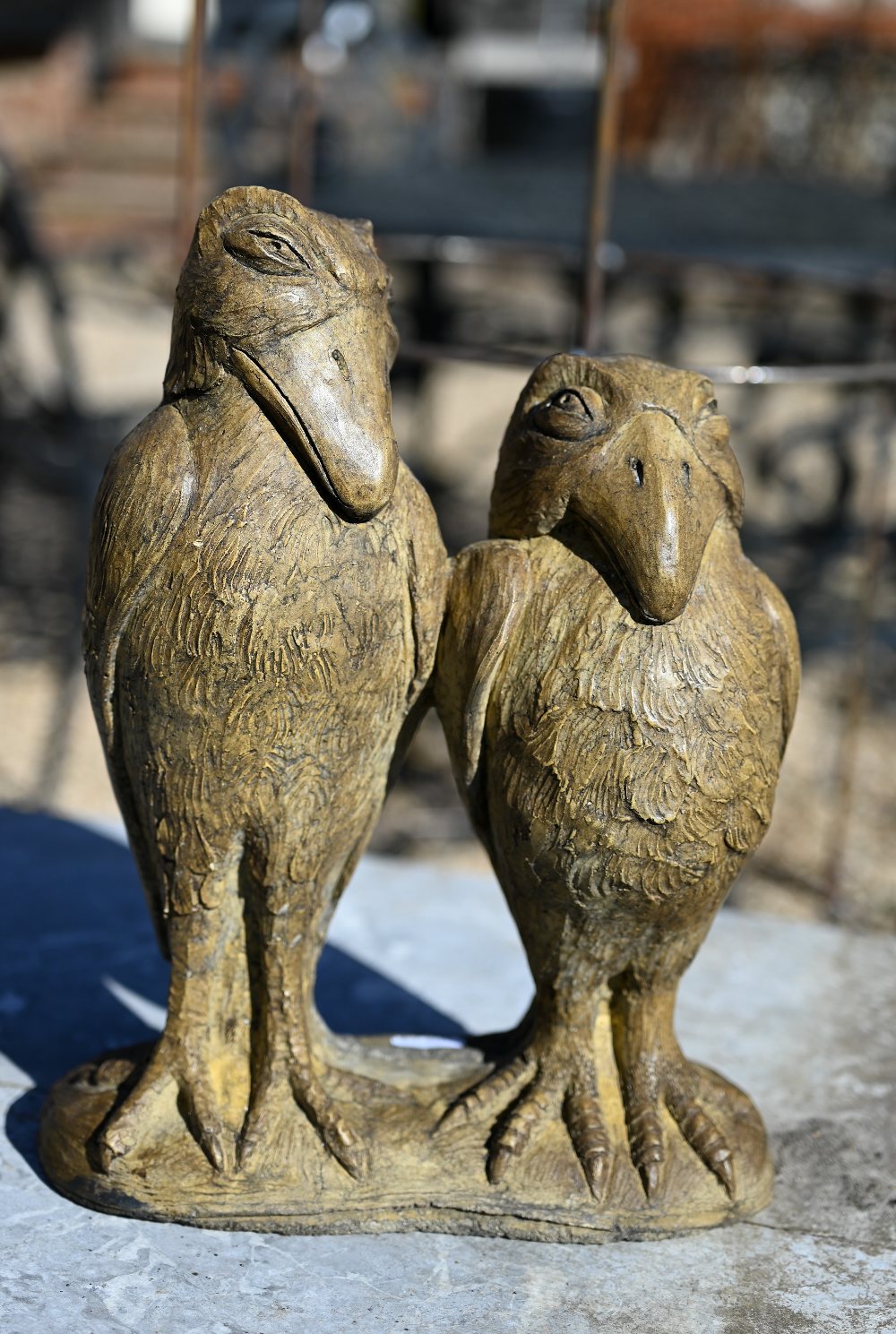 A composite cast pair of 'Wally Birds' in the martin bros. style, 30 cm h (2)