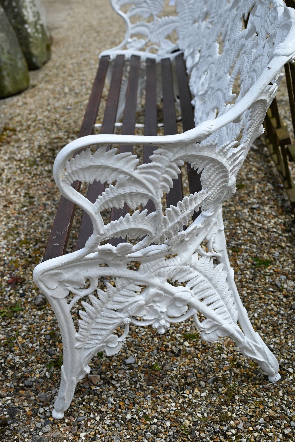 An old Coalbrookdale style cast iron blackberry and fern pattern bench, with wood-slat seat, 190 - Image 6 of 6