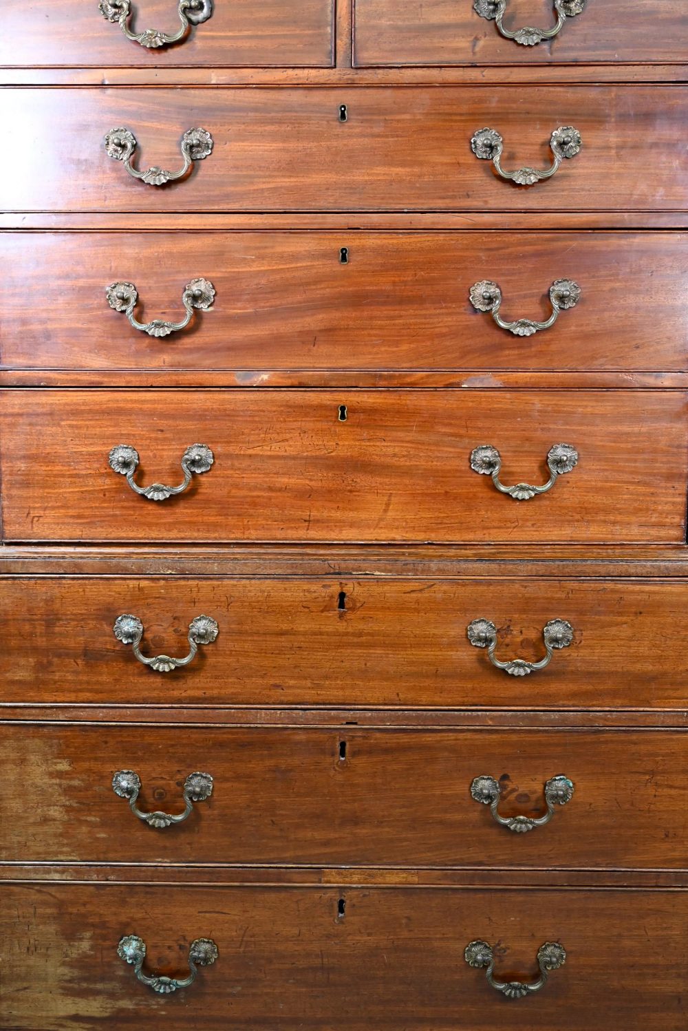 An associated two part George III mahogany chest on chest, the upper chest with canted pilasters, - Image 3 of 12