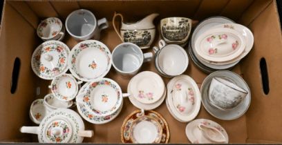 A 19th century Staffordshire china toy/sample tea set with floral printed and painted decoration,