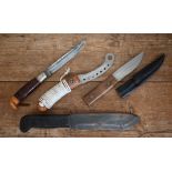 Military marked boot(?) knife to/w dinghy knife, private purchase knife and jungle survival knife (