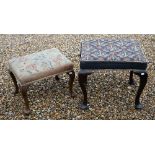 An antique tapestry seated mahogany framed stools with cabriole legs, 60 x 45 x 50 cm h, to/w a