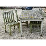 Jo Alexander - a weathered solid teak garden dining set comprising a rectangular table and four