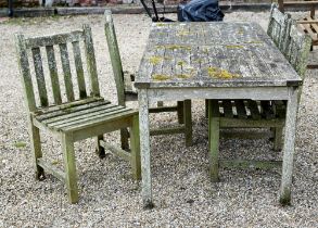 Jo Alexander - a weathered solid teak garden dining set comprising a rectangular table and four