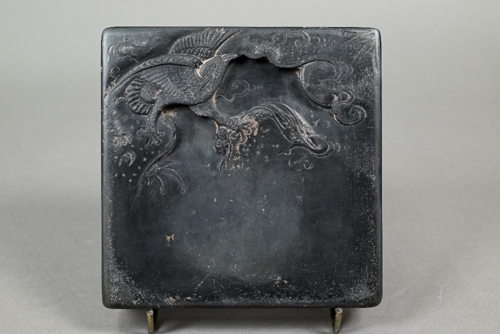 Two Japanese metal incense burners and covers (koro) to/w a Chinese inkstone, Song style stoneware - Image 4 of 18