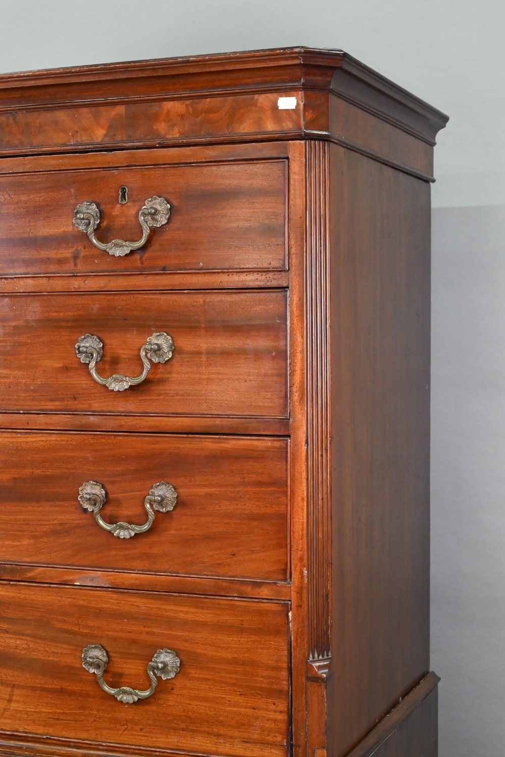 An associated two part George III mahogany chest on chest, the upper chest with canted pilasters, - Image 4 of 12