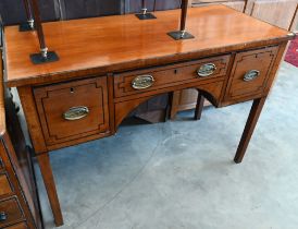 A 19th century mahogany ebony strung three drawer dressing table, 120 x 54 x 82 cm high