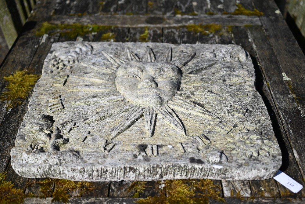 A weathered cast stone sundial plaque, 50 cm x 54 cm - Image 2 of 2