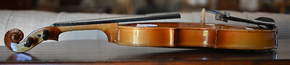 A Chinese Lark child's violin with 31 cm one piece back, in case with bow - Image 2 of 7