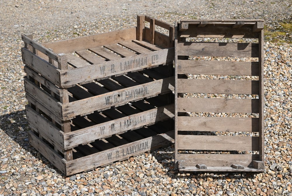 Five Vintage 'W. B. Layman' wooden apple crates, 76 cm w x 45 cm d x 16 cm h to/w three galvanized - Image 2 of 8