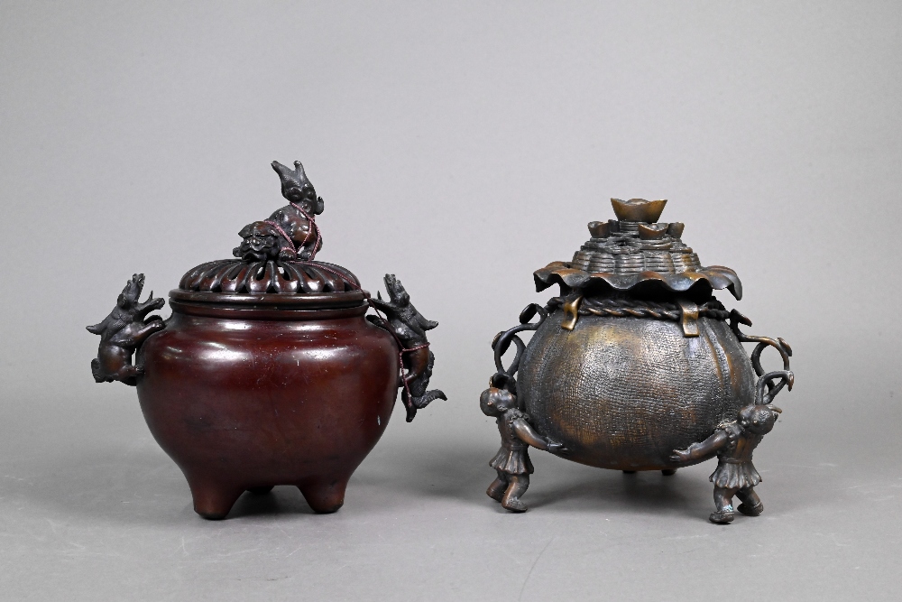 Two Japanese metal incense burners and covers (koro) to/w a Chinese inkstone, Song style stoneware - Image 13 of 18