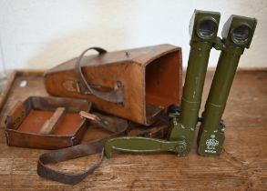 A French military binocular trench persicope, 8 x 24 magnification, by Huet of Paris, c/w leather