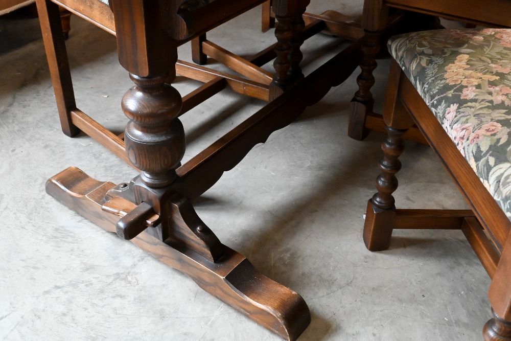 A 'Wood Brothers' Old Charm extending dining table with leaf, on turned pillars tied with a - Image 5 of 6