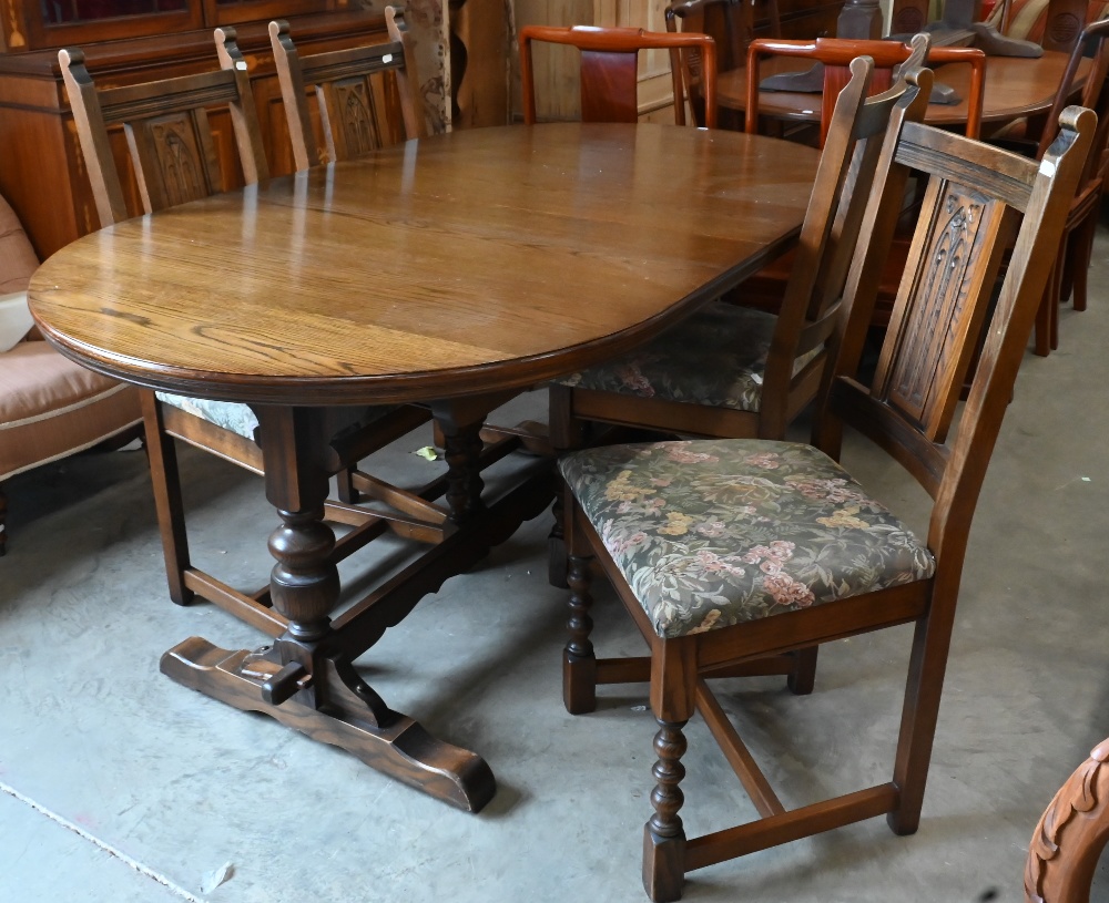 A 'Wood Brothers' Old Charm extending dining table with leaf, on turned pillars tied with a - Image 2 of 6