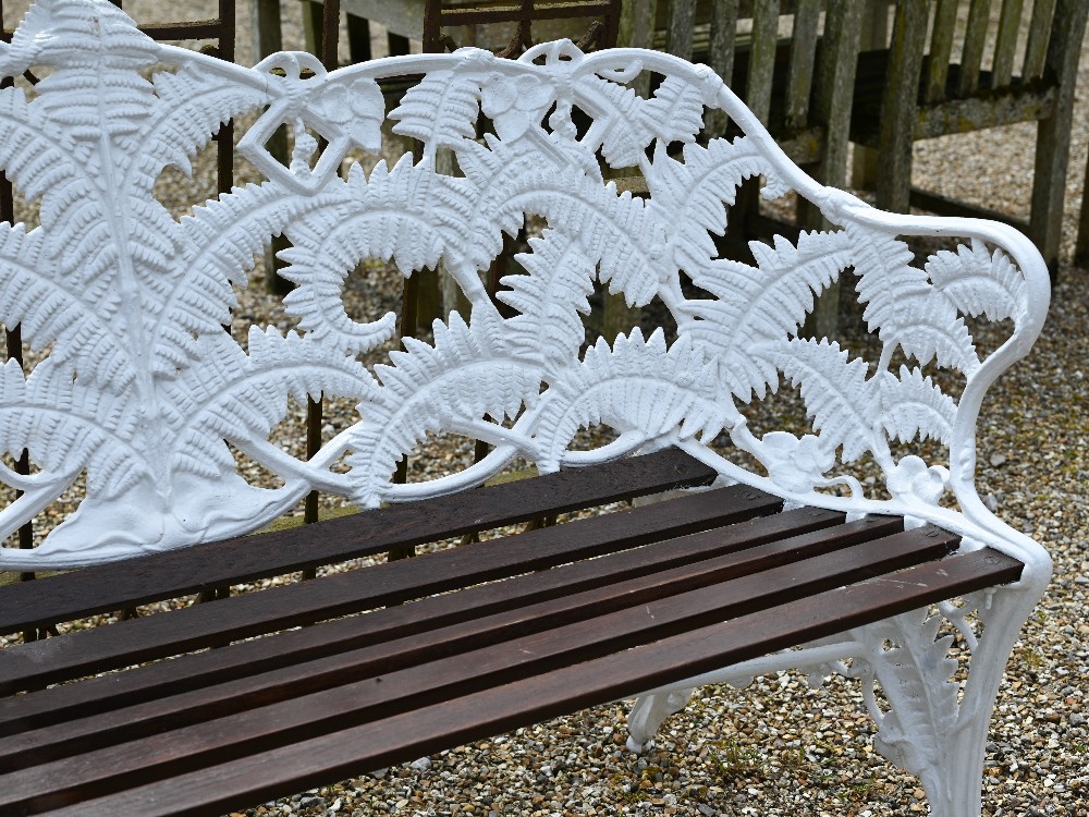 An old Coalbrookdale style cast iron blackberry and fern pattern bench, with wood-slat seat, 190 - Image 4 of 6