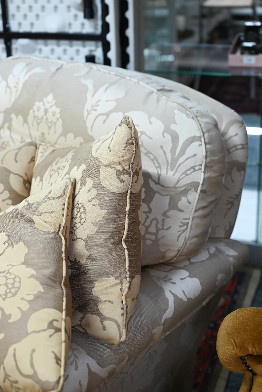 A contemporary cream/gold floral upholstered wing armchair by Duresta to/with an easy armchair in - Image 4 of 4