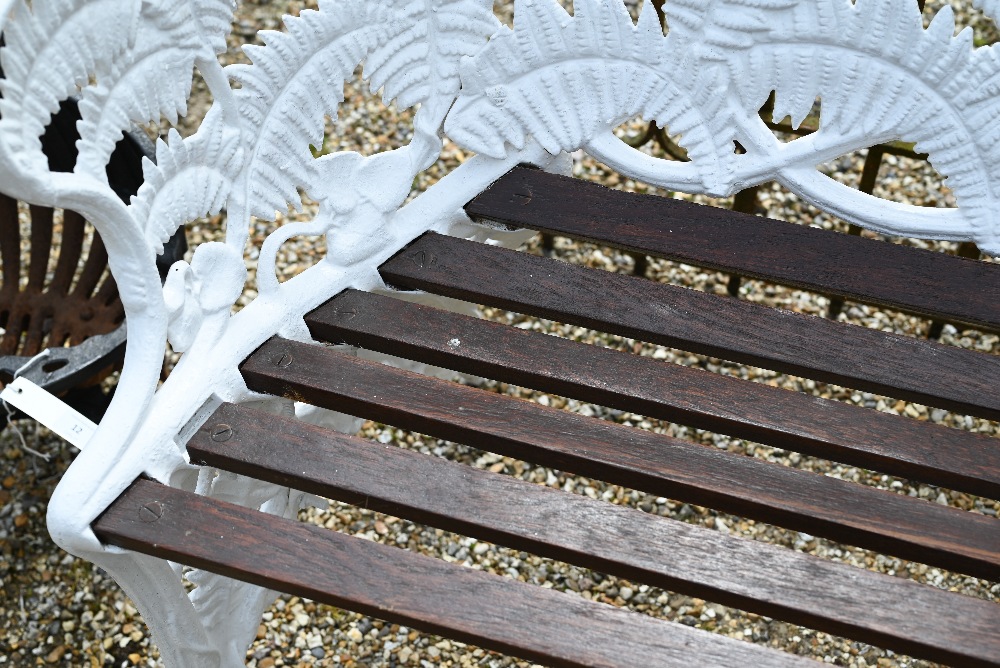 An old Coalbrookdale style cast iron blackberry and fern pattern bench, with wood-slat seat, 190 - Image 5 of 6