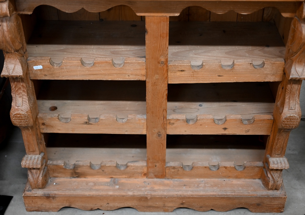 A rustic French pine wine rack cabinet with cavetto drawer over open shelves, 84 x 38 x 100 cm high - Image 2 of 3