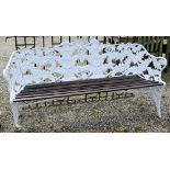 An old Coalbrookdale style cast iron blackberry and fern pattern bench, with wood-slat seat, 190