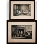 Two 19th century French narrative etchings in the manner of Meissonier, 22 x 32 cm and 25 x 38 cm (