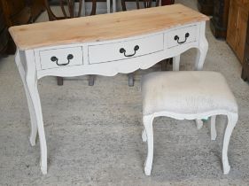 French style part painted dressing table with three drawers, 110 x 40 x 78 cm c/w upholstered stool