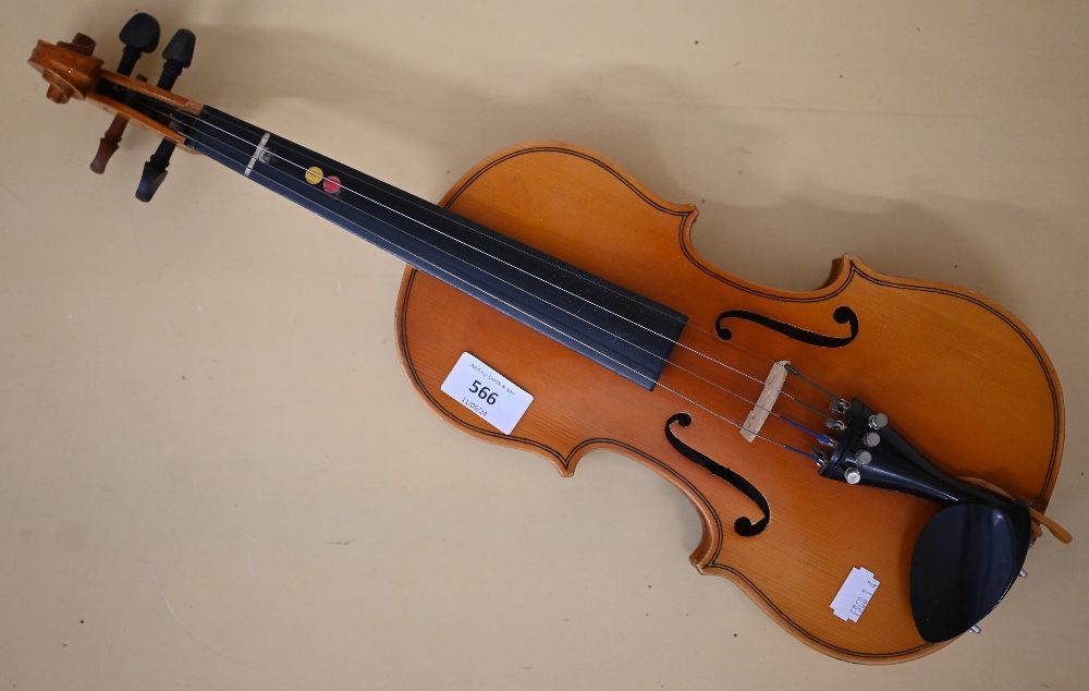 A Chinese Lark child's violin with 31 cm one piece back, in case with bow - Image 4 of 7