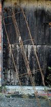A pair of weathered steel ball head obelisk plant frames, approx. 205 cm h (2)