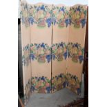 A four-panel folding dress screen printed with fruit baskets on one side and oak leaf and acorn