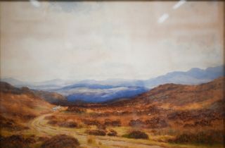 A Victorian Highland view with flock of sheep, watercolour, 38 x 59 cm
